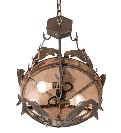 Meyda Lighting Catch of the Day 18" 2-Light Industrial Steel Inverted Pendant Light With Silver Mica Shade Glass