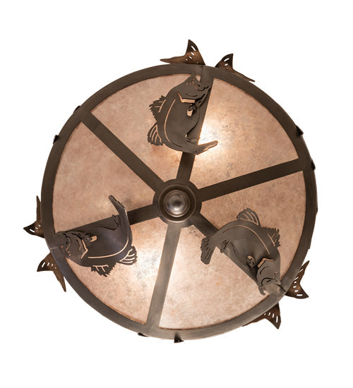 Meyda Lighting Catch of the Day 18" 2-Light Industrial Steel Inverted Pendant Light With Silver Mica Shade Glass