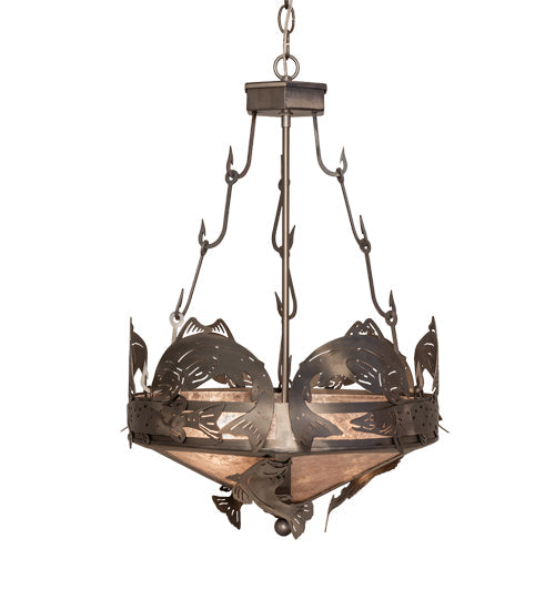 Meyda Lighting Catch of the Day 18" 2-Light Industrial Steel Inverted Pendant Light With Silver Mica Shade Glass