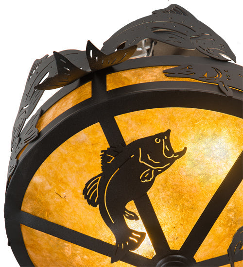 Meyda Lighting Catch of the Day 18" 2-Light Textured Black Flush Mount Light With Amber Mica Shade Glass