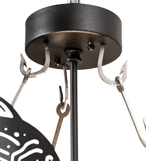 Meyda Lighting Catch of the Day 18" 2-Light Textured Black Flush Mount Light With Amber Mica Shade Glass