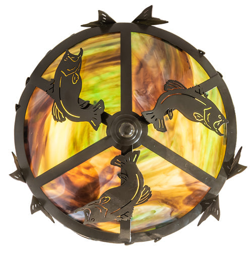 Meyda Lighting Catch of the Day 18" 2-Light Timeless Bronze Inverted Pendant Light With Green Art Shade Glass