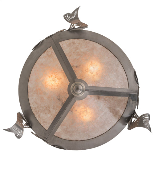 Meyda Lighting Catch of the Day 24" 3-Light Industrial Steel Semi-flush Mount Light With Silver Mica Shade Glass