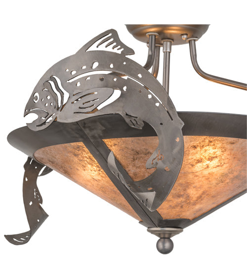 Meyda Lighting Catch of the Day 24" 3-Light Industrial Steel Semi-flush Mount Light With Silver Mica Shade Glass