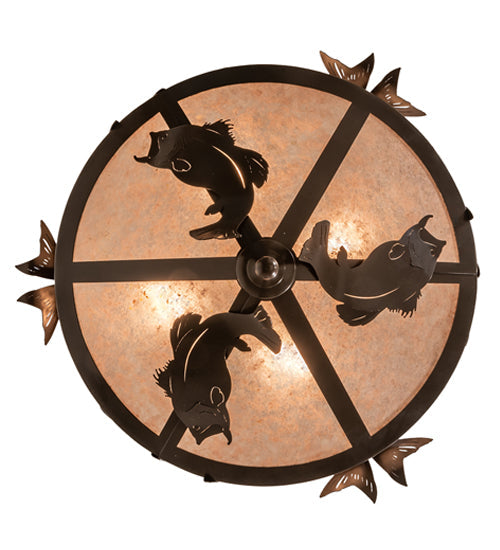 Meyda Lighting Catch of the Day 24" 4-Light Timeless Bronze Inverted Pendant Light With Silver Mica Shade Glass