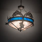 Meyda Lighting Catch of the Day 27" 4-Light Industrial Steel Inverted Pendant Light With Silver Mica & Blue Green Shade Glass