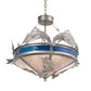 Meyda Lighting Catch of the Day 27" 4-Light Industrial Steel Inverted Pendant Light With Silver Mica & Blue Green Shade Glass