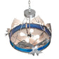 Meyda Lighting Catch of the Day 27" 4-Light Industrial Steel Inverted Pendant Light With Silver Mica & Blue Green Shade Glass