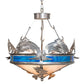Meyda Lighting Catch of the Day 27" 4-Light Industrial Steel Inverted Pendant Light With Silver Mica & Blue Green Shade Glass