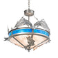 Meyda Lighting Catch of the Day 27" 4-Light Industrial Steel Inverted Pendant Light With Silver Mica & Blue Green Shade Glass