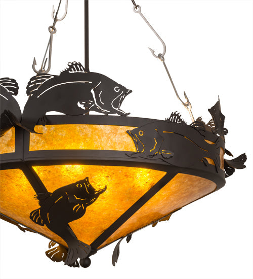 Meyda Lighting Catch of the Day 27" 4-Light Oil Rubbed Bronze Inverted Pendant Light With Amber Mica Shade Glass