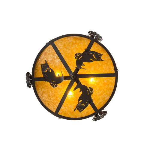 Meyda Lighting Catch of the Day 27" 4-Light Oil Rubbed Bronze Inverted Pendant Light With Amber Mica Shade Glass
