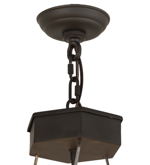 Meyda Lighting Catch of the Day 27" 4-Light Oil Rubbed Bronze Inverted Pendant Light With Amber Mica Shade Glass