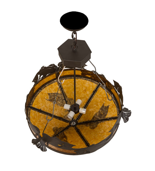 Meyda Lighting Catch of the Day 27" 4-Light Oil Rubbed Bronze Inverted Pendant Light With Amber Mica Shade Glass