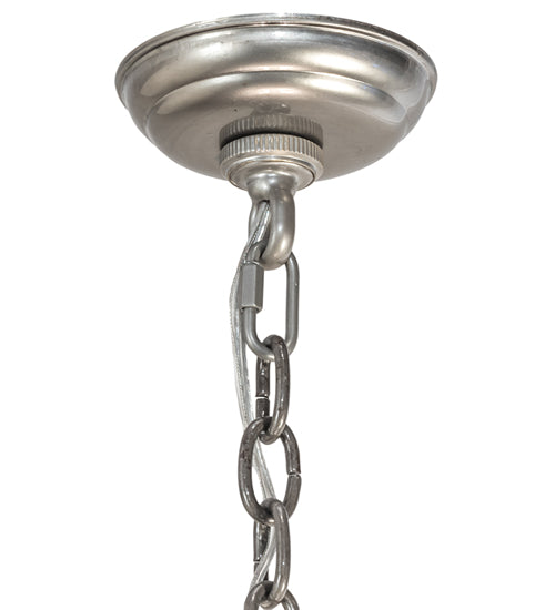 Meyda Lighting Catch of the Day 28" 4-Light Industrial Steel Powder Coat Trout Inverted Pendant Light With Blue Green Art & Silver Mica Shade Glass