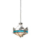 Meyda Lighting Catch of the Day 28" 4-Light Industrial Steel Powder Coat Trout Inverted Pendant Light With Blue Green Art & Silver Mica Shade Glass