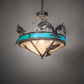 Meyda Lighting Catch of the Day 28" 4-Light Industrial Steel Powder Coat Trout Inverted Pendant Light With Blue Green Art & Silver Mica Shade Glass