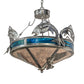 Meyda Lighting Catch of the Day 28" 4-Light Industrial Steel Powder Coat Trout Inverted Pendant Light With Blue Green Art & Silver Mica Shade Glass