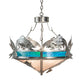 Meyda Lighting Catch of the Day 28" 4-Light Industrial Steel Powder Coat Trout Inverted Pendant Light With Blue Green Art & Silver Mica Shade Glass