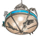 Meyda Lighting Catch of the Day 28" 4-Light Industrial Steel Powder Coat Trout Inverted Pendant Light With Blue Green Art & Silver Mica Shade Glass