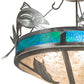 Meyda Lighting Catch of the Day 28" 4-Light Industrial Steel Powder Coat Trout Inverted Pendant Light With Blue Green Art & Silver Mica Shade Glass