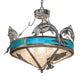 Meyda Lighting Catch of the Day 28" 4-Light Industrial Steel Powder Coat Trout Inverted Pendant Light With Blue Green Art & Silver Mica Shade Glass