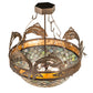 Meyda Lighting Catch of the Day 30" 4-Light Antique Copper Fishscale Inverted Semi-flush Mount Light With Green & Amber Mica Shade Glass