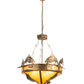 Meyda Lighting Catch of the Day 30" 4-Light Antique Copper Inverted Pendant Light With Amber Mica Shade Glass