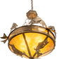 Meyda Lighting Catch of the Day 30" 4-Light Antique Copper Inverted Pendant Light With Amber Mica Shade Glass