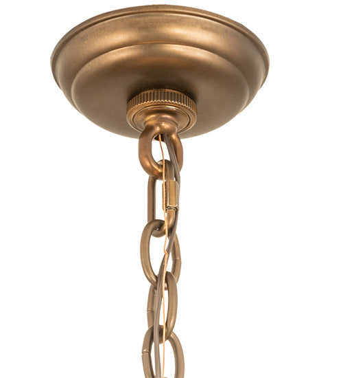 Meyda Lighting Catch of the Day 30" 4-Light Antique Copper Inverted Pendant Light With Amber Mica Shade Glass