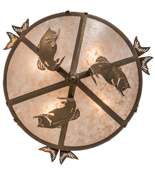 Meyda Lighting Catch of the Day 30" 4-Light Antique Copper Inverted Pendant Light With Silver Mica Shade Glass