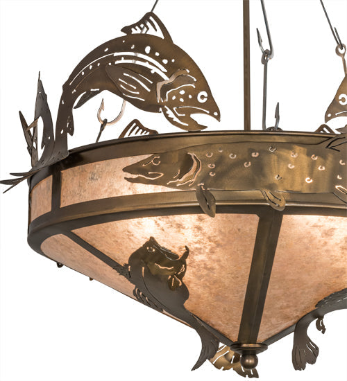 Meyda Lighting Catch of the Day 30" 4-Light Antique Copper Inverted Pendant Light With Silver Mica Shade Glass