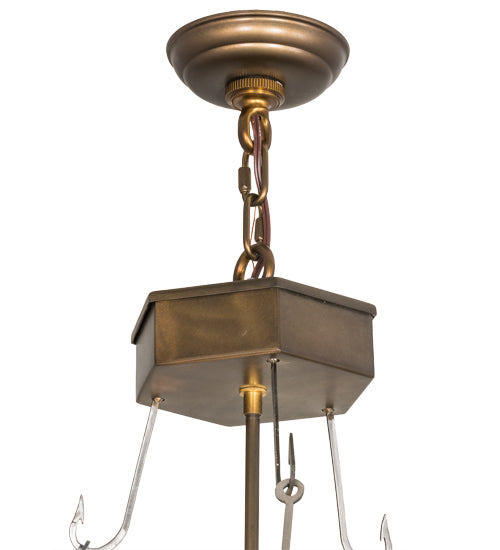 Meyda Lighting Catch of the Day 30" 4-Light Antique Copper Inverted Pendant Light With Silver Mica Shade Glass