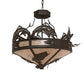 Meyda Lighting Catch of the Day 30" 4-Light Oil Rubbed Bronze Leaping Trout Inverted Pendant Light With Silver Mica Shade Glass