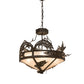 Meyda Lighting Catch of the Day 30" 4-Light Oil Rubbed Bronze Leaping Trout Inverted Pendant Light With Silver Mica Shade Glass