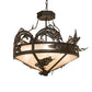 Meyda Lighting Catch of the Day 30" 4-Light Oil Rubbed Bronze Leaping Trout Inverted Pendant Light With Silver Mica Shade Glass