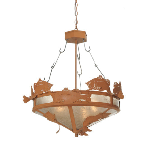 Meyda Lighting Catch of the Day 32" 4-Light Earth Bass Inverted Pendant Light With Silver Mica Shade Glass