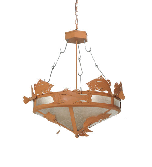 Meyda Lighting Catch of the Day 32" 4-Light Earth Bass Inverted Pendant Light With Silver Mica Shade Glass