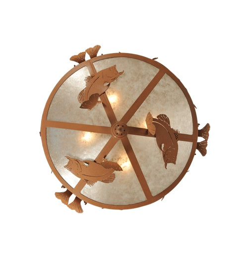 Meyda Lighting Catch of the Day 32" 4-Light Earth Bass Inverted Pendant Light With Silver Mica Shade Glass