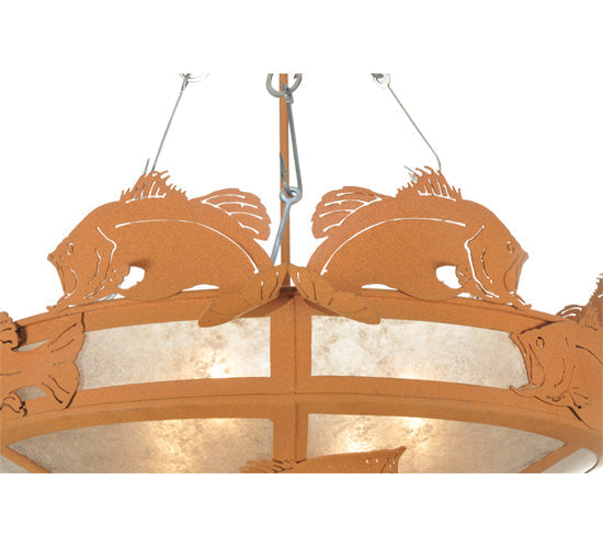 Meyda Lighting Catch of the Day 32" 4-Light Earth Bass Inverted Pendant Light With Silver Mica Shade Glass