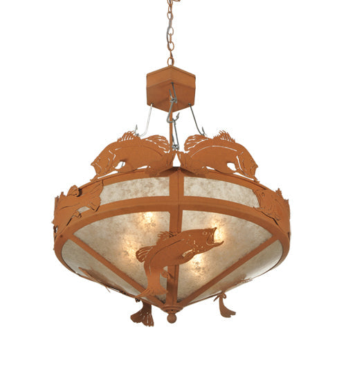 Meyda Lighting Catch of the Day 32" 4-Light Earth Bass Inverted Pendant Light With Silver Mica Shade Glass
