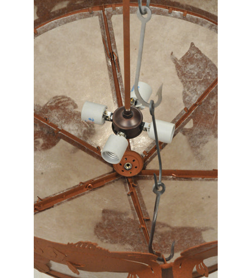 Meyda Lighting Catch of the Day 32" 4-Light Earth Bass Inverted Pendant Light With Silver Mica Shade Glass