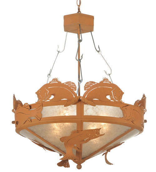 Meyda Lighting Catch of the Day 32" 4-Light Earth Bass Inverted Pendant Light With Silver Mica Shade Glass
