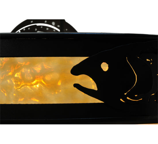 Meyda Lighting Catch of the Day 34" 4-Light Textured Black Inverted Pendant Light With Beige Art Shade Glass