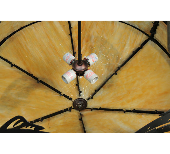 Meyda Lighting Catch of the Day 34" 4-Light Textured Black Inverted Pendant Light With Beige Art Shade Glass