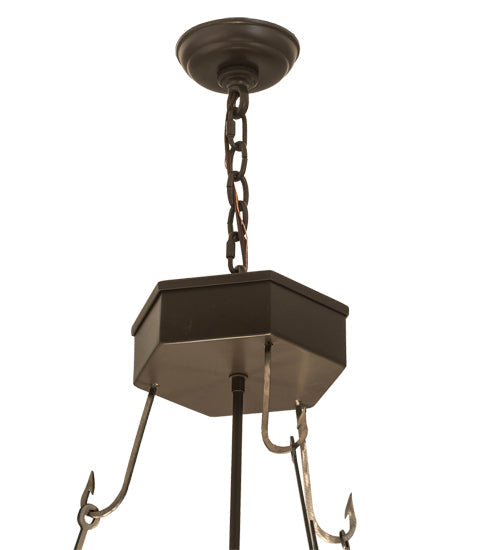 Meyda Lighting Catch of the Day 35" 6-Light Timeless Bronze Inverted Pendant Light With Silver Mica Shade Glass