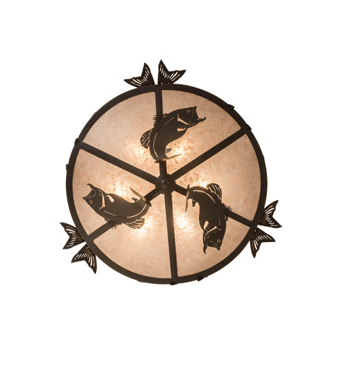 Meyda Lighting Catch of the Day 35" 6-Light Timeless Bronze Inverted Pendant Light With Silver Mica Shade Glass