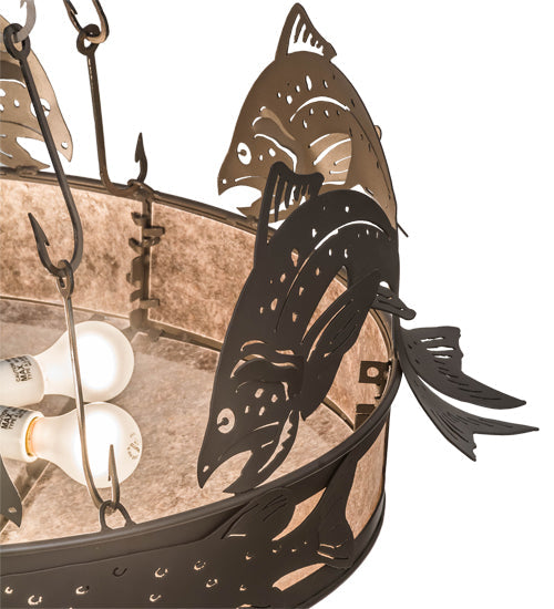 Meyda Lighting Catch of the Day 35" 6-Light Timeless Bronze Inverted Pendant Light With Silver Mica Shade Glass