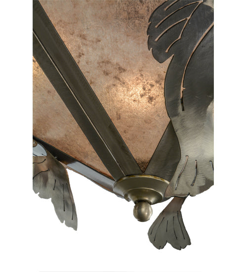 Meyda Lighting Catch of the Day 39" 6-Light Industrial Steel Inverted Pendant Light With Silver Mica Shade Glass