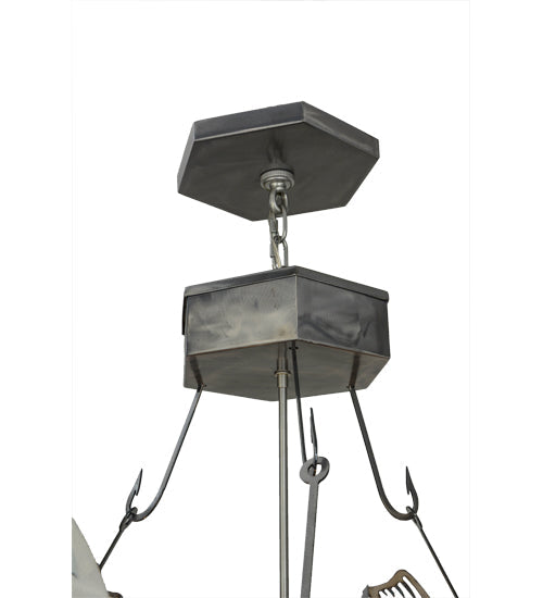 Meyda Lighting Catch of the Day 39" 6-Light Industrial Steel Inverted Pendant Light With Silver Mica Shade Glass